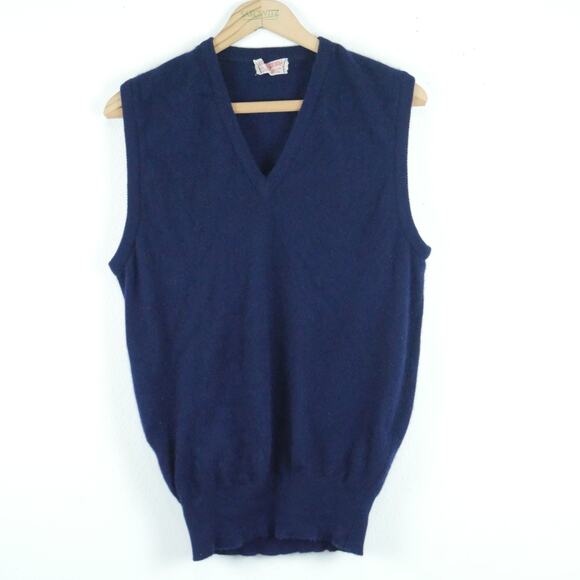 Vintage Men's M Sweater Vest 100% Cashmere Navy Blue Preppy Academia Luxury - Picture 1 of 9